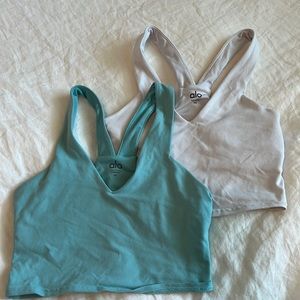 White and blue alo sports bra—sold